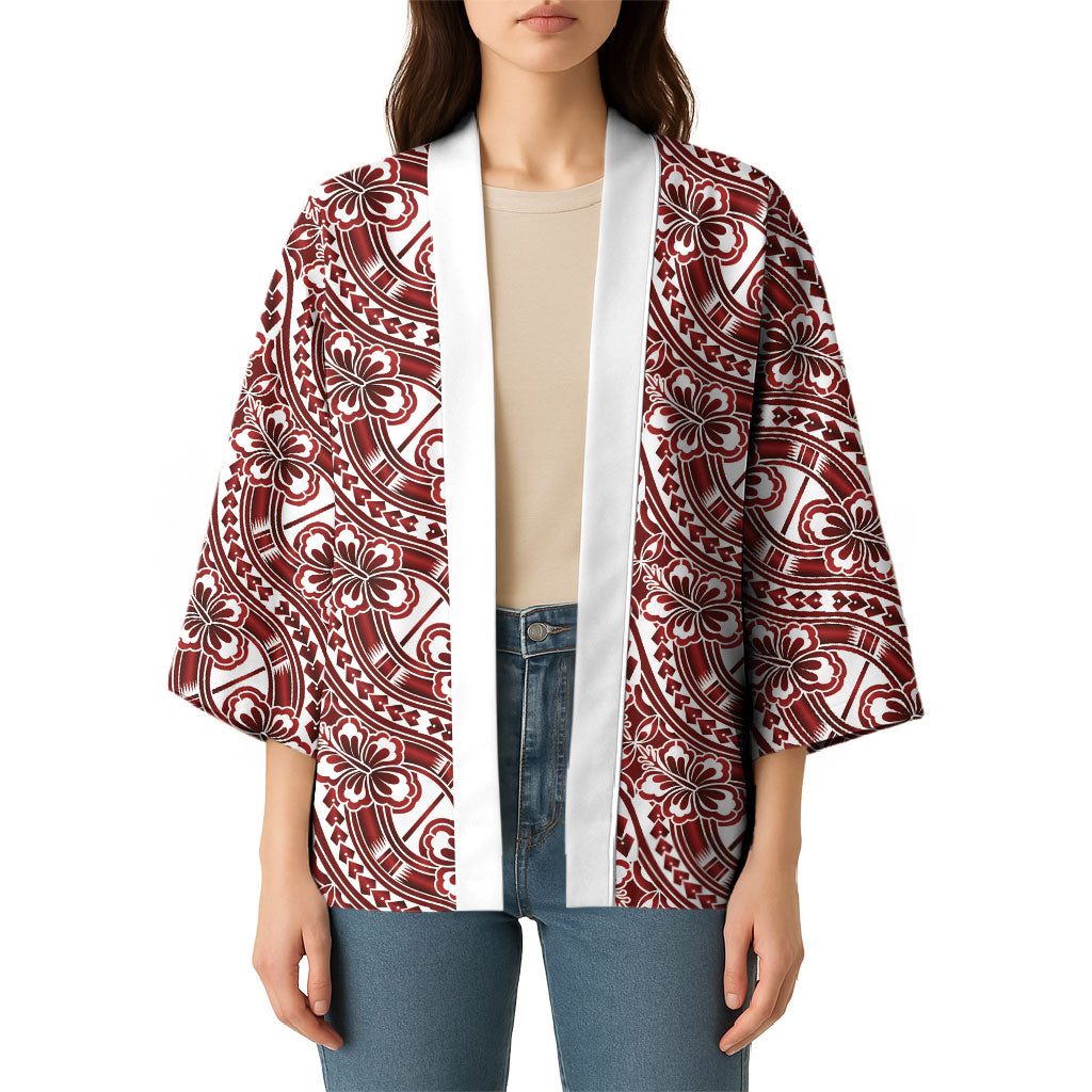 Hibiscus Bloom Island Tribal Waves Kimono Red Polynesian Pattern