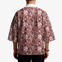 Hibiscus Bloom Island Tribal Waves Kimono Red Polynesian Pattern