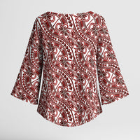 Hibiscus Bloom Island Tribal Waves Kimono Sleeve Blouse Red Polynesian Pattern