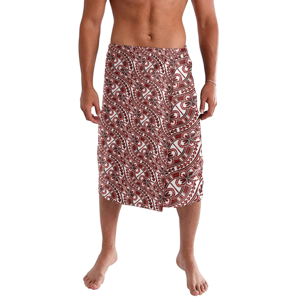 Hibiscus Bloom Island Tribal Waves Lavalava Red Polynesian Pattern