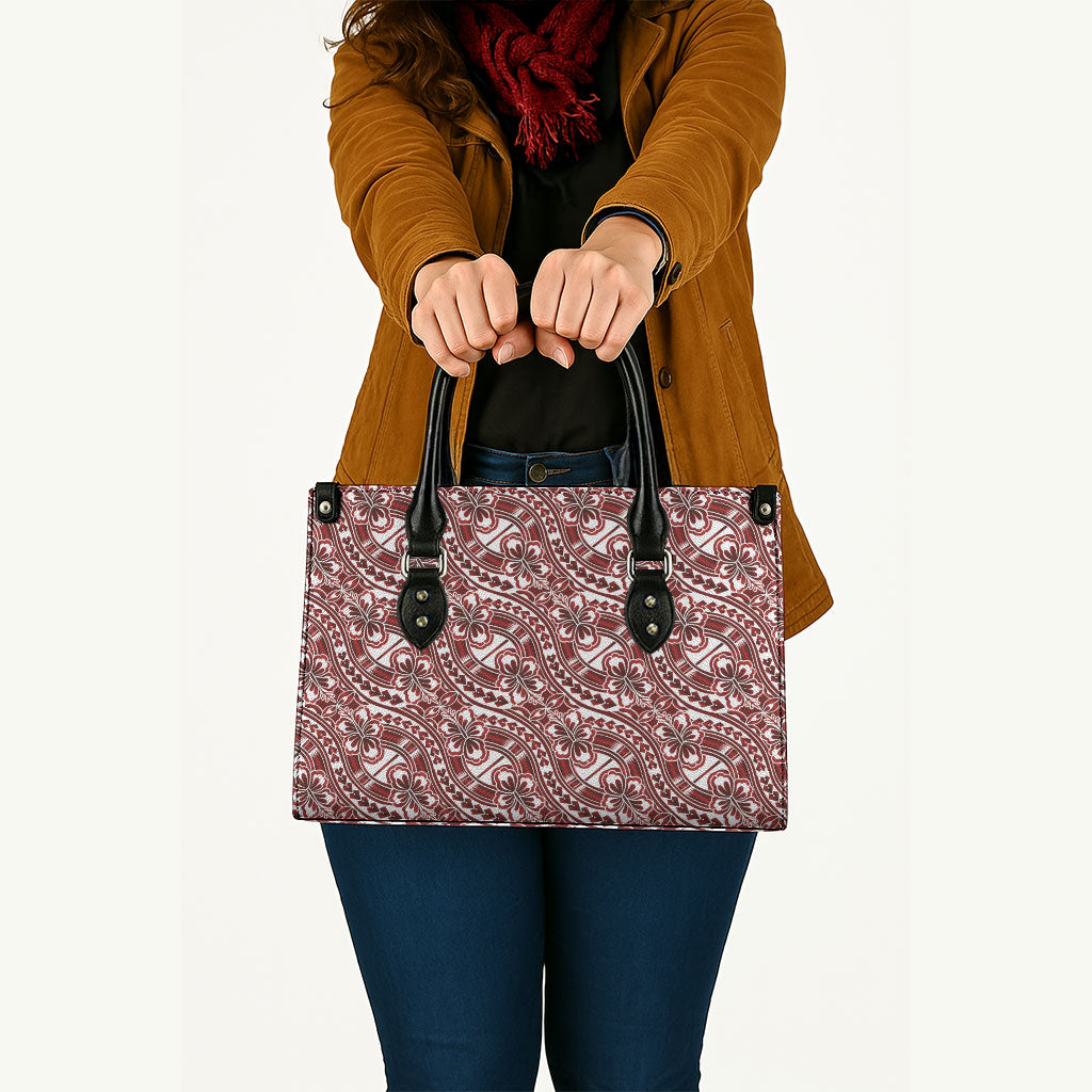 Hibiscus Bloom Island Tribal Waves Leather Bag Red Polynesian Pattern LT01 - Polynesian Pride