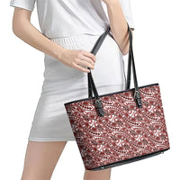 Hibiscus Bloom Island Tribal Waves Leather Tote Bag Red Polynesian Pattern