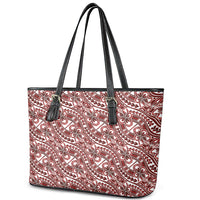 Hibiscus Bloom Island Tribal Waves Leather Tote Bag Red Polynesian Pattern