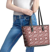 Hibiscus Bloom Island Tribal Waves Leather Tote Bag Red Polynesian Pattern