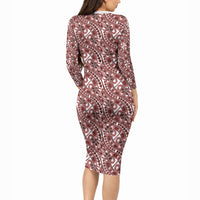 Hibiscus Bloom Island Tribal Waves Long Sleeve Bodycon Dress Red Polynesian Pattern LT01 - Polynesian Pride
