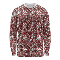 Hibiscus Bloom Island Tribal Waves Long Sleeve Shirt Red Polynesian Pattern