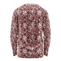 Hibiscus Bloom Island Tribal Waves Long Sleeve Shirt Red Polynesian Pattern