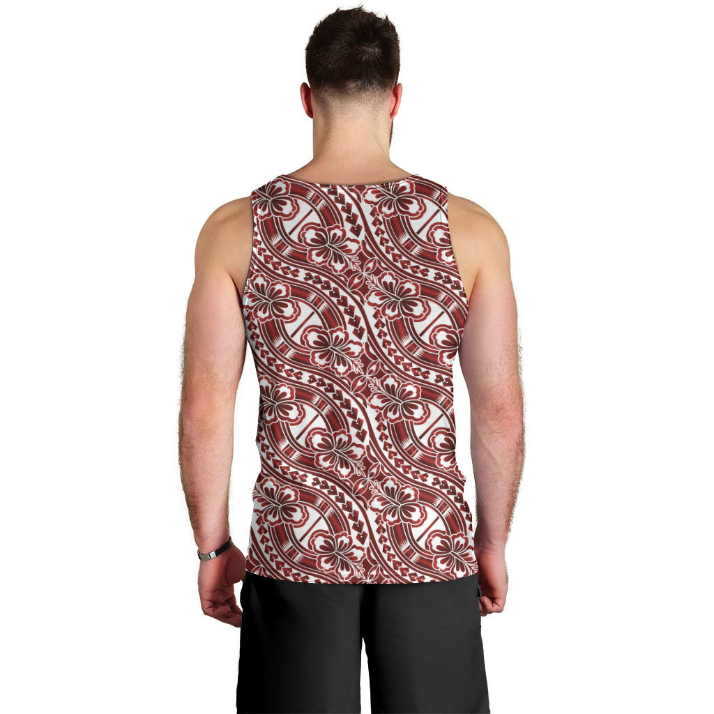 Hibiscus Bloom Island Tribal Waves Men Tank Top Red Polynesian Pattern LT01 - Polynesian Pride