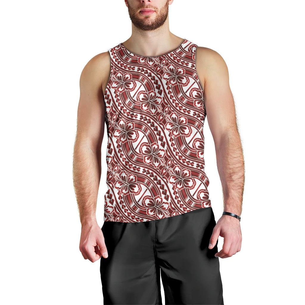 Hibiscus Bloom Island Tribal Waves Men Tank Top Red Polynesian Pattern LT01 - Polynesian Pride