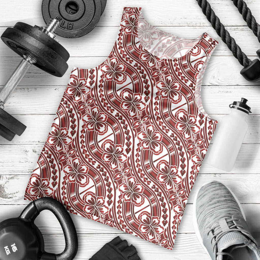 Hibiscus Bloom Island Tribal Waves Men Tank Top Red Polynesian Pattern LT01 - Polynesian Pride