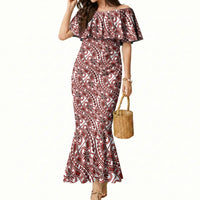 Hibiscus Bloom Island Tribal Waves Mermaid Dress Red Polynesian Pattern