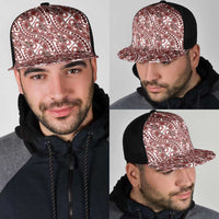 Hibiscus Bloom Island Tribal Waves Mesh Trucker Cap Red Polynesian Pattern
