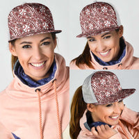 Hibiscus Bloom Island Tribal Waves Mesh Trucker Cap Red Polynesian Pattern
