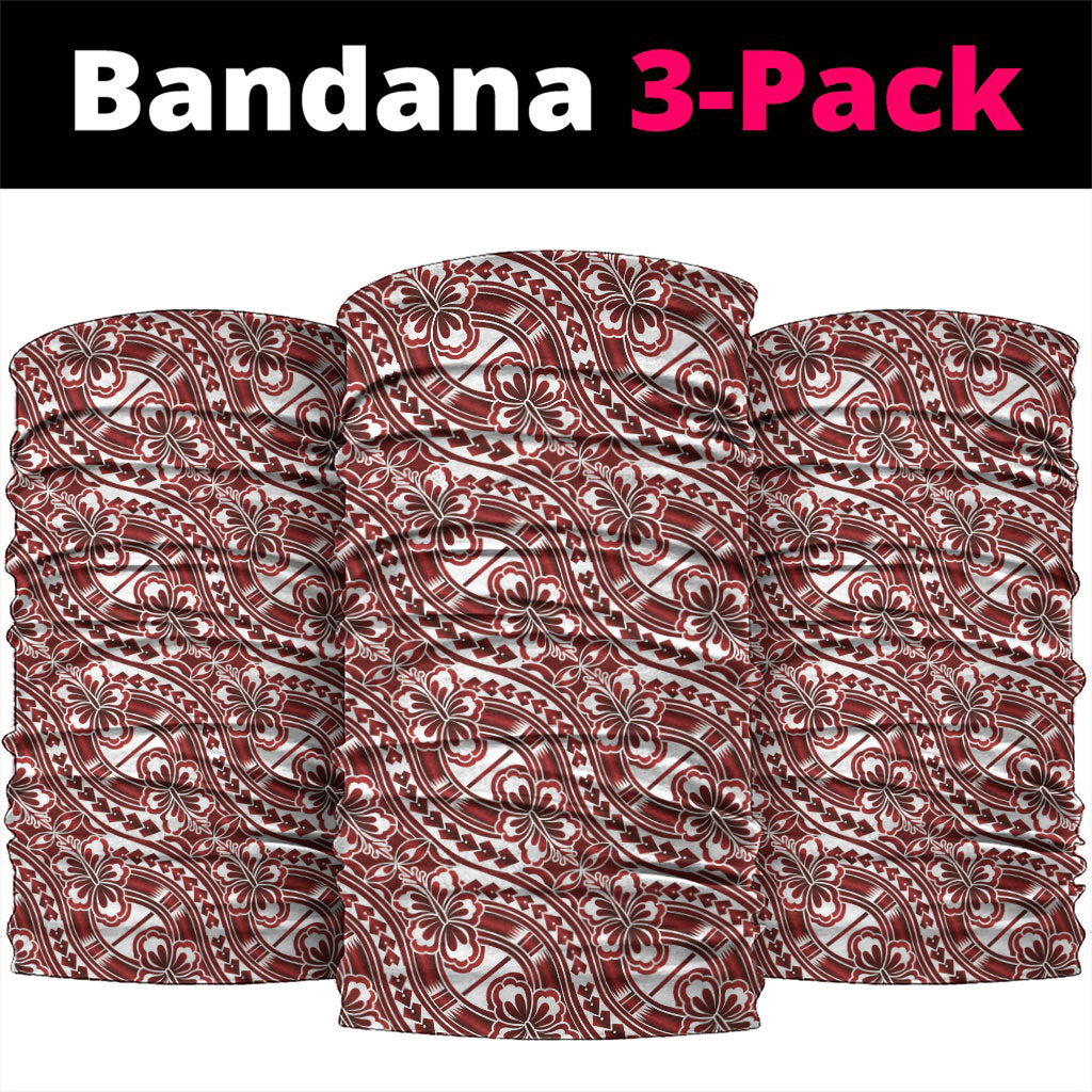 Hibiscus Bloom Island Tribal Waves Neck Gaiter Red Polynesian Pattern