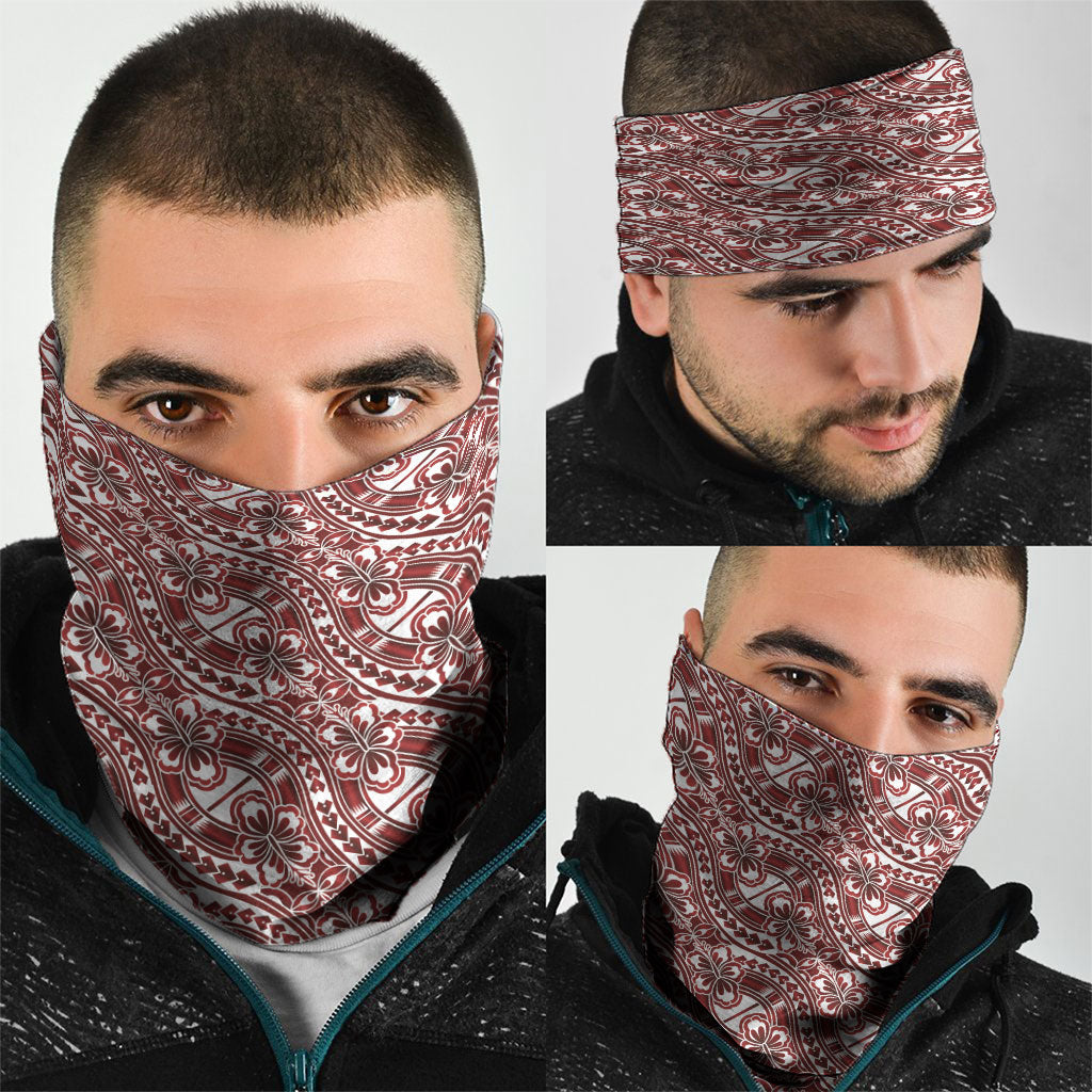 Hibiscus Bloom Island Tribal Waves Neck Gaiter Red Polynesian Pattern