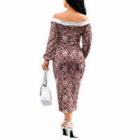 Hibiscus Bloom Island Tribal Waves Off The Shoulder Long Sleeve Dress Red Polynesian Pattern