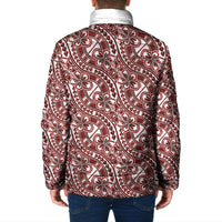 Hibiscus Bloom Island Tribal Waves Padded Jacket Red Polynesian Pattern