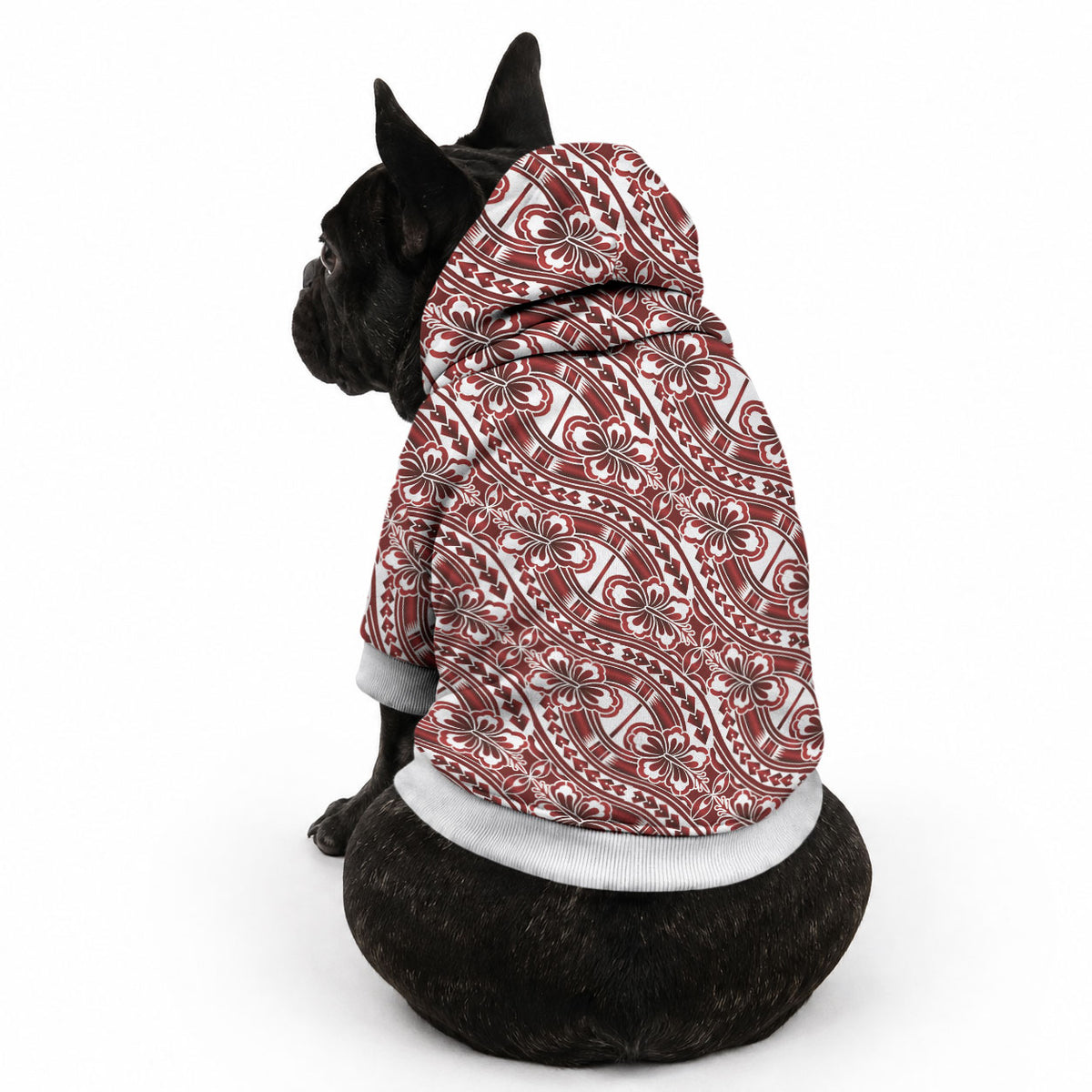 Hibiscus Bloom Island Tribal Waves Pet Hoodie Red Polynesian Pattern
