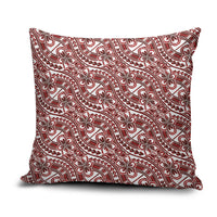 Hibiscus Bloom Island Tribal Waves Pillow Cover Red Polynesian Pattern