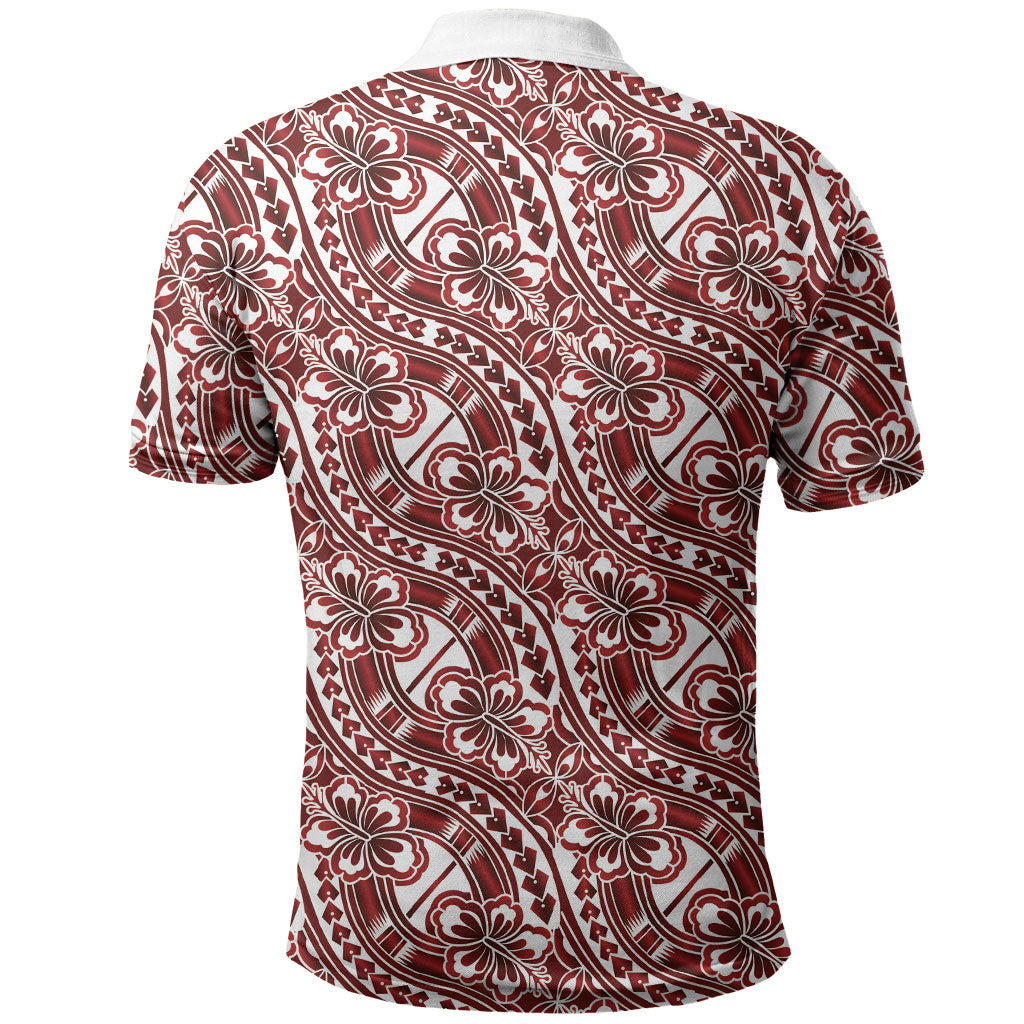 Hibiscus Bloom Island Tribal Waves Polo Shirt Red Polynesian Pattern LT01 - Polynesian Pride