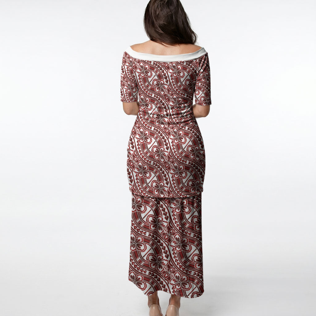 Hibiscus Bloom Island Tribal Waves Puletasi Red Polynesian Pattern