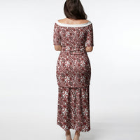 Hibiscus Bloom Island Tribal Waves Puletasi Red Polynesian Pattern
