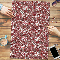 Hibiscus Bloom Island Tribal Waves Puzzle Red Polynesian Pattern