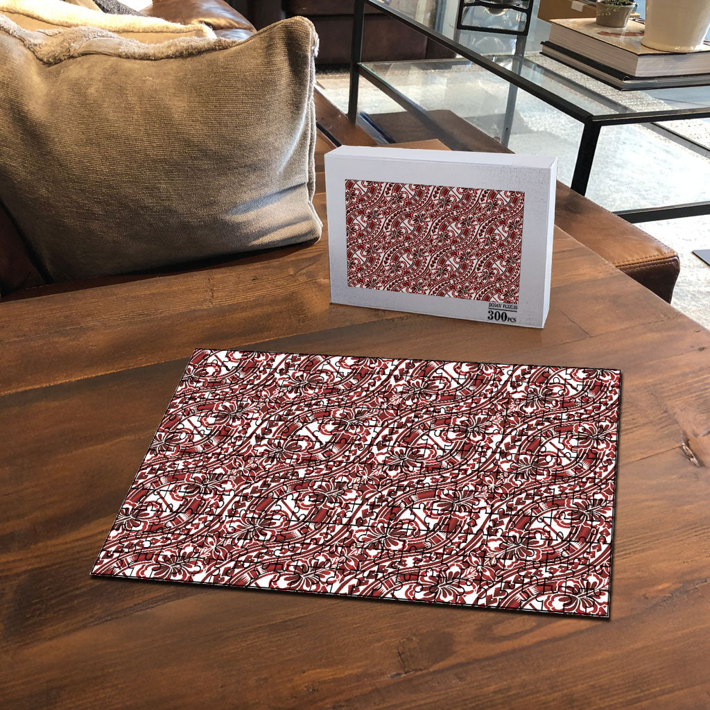 Hibiscus Bloom Island Tribal Waves Puzzle Red Polynesian Pattern