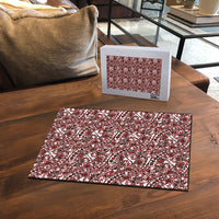 Hibiscus Bloom Island Tribal Waves Puzzle Red Polynesian Pattern