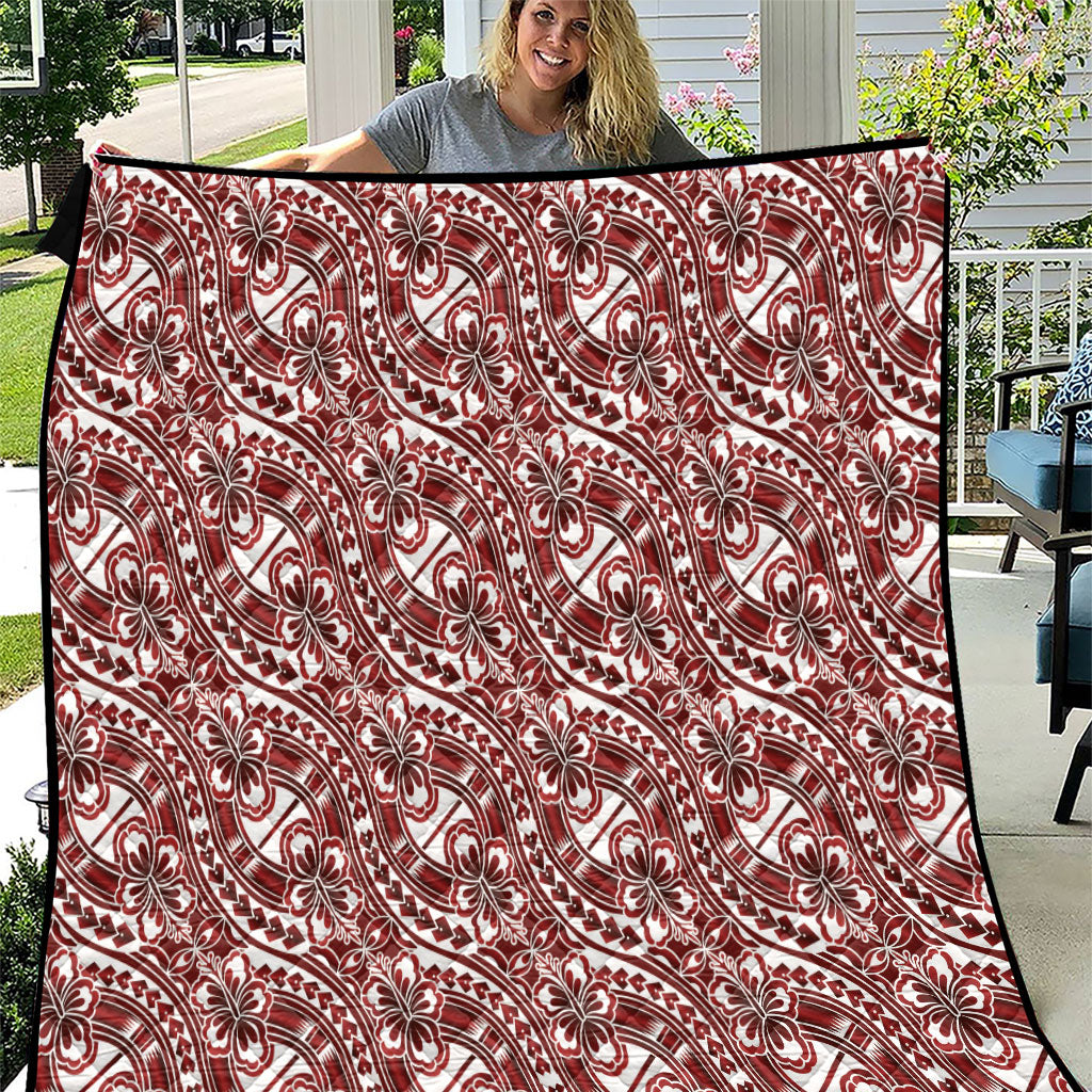 Hibiscus Bloom Island Tribal Waves Quilt Red Polynesian Pattern