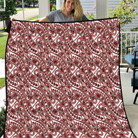 Hibiscus Bloom Island Tribal Waves Quilt Red Polynesian Pattern