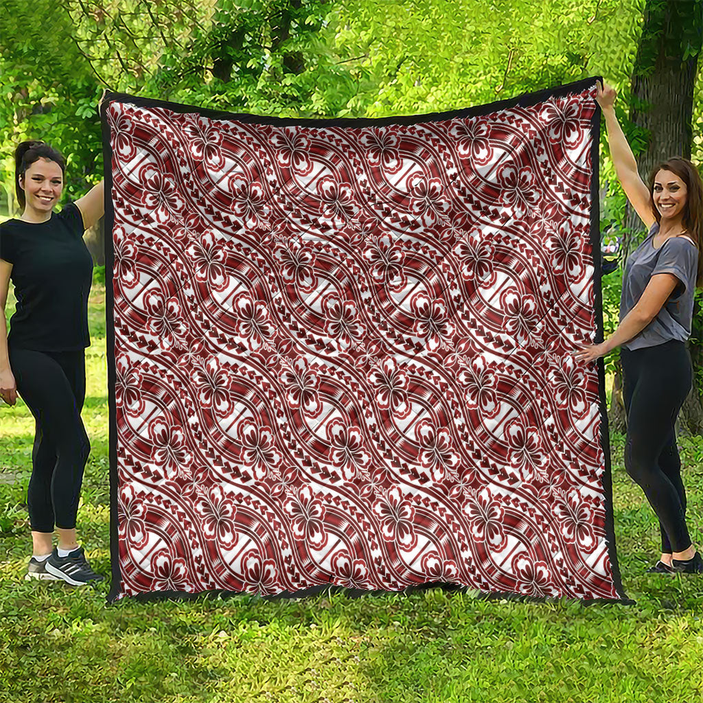 Hibiscus Bloom Island Tribal Waves Quilt Red Polynesian Pattern