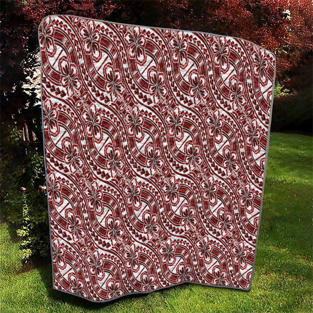 Hibiscus Bloom Island Tribal Waves Quilt Red Polynesian Pattern