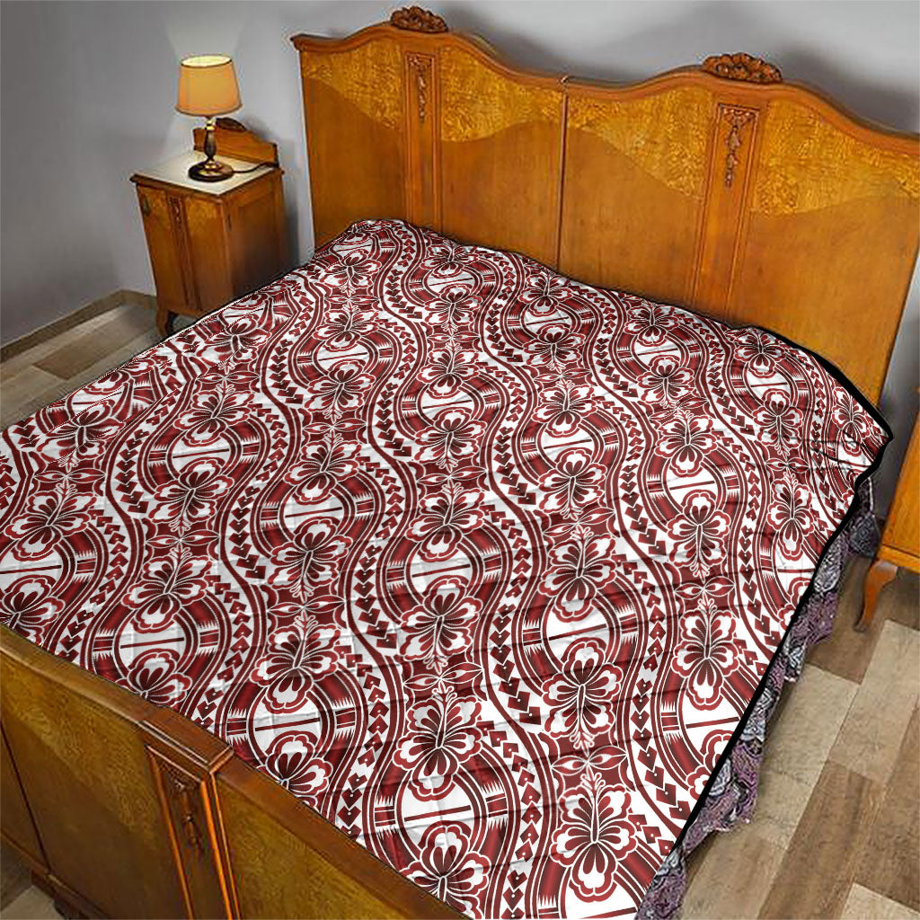 Hibiscus Bloom Island Tribal Waves Quilt Red Polynesian Pattern