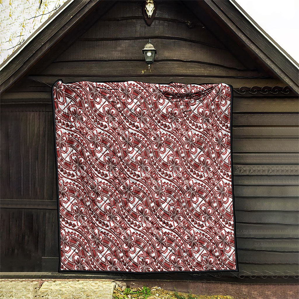Hibiscus Bloom Island Tribal Waves Quilt Red Polynesian Pattern