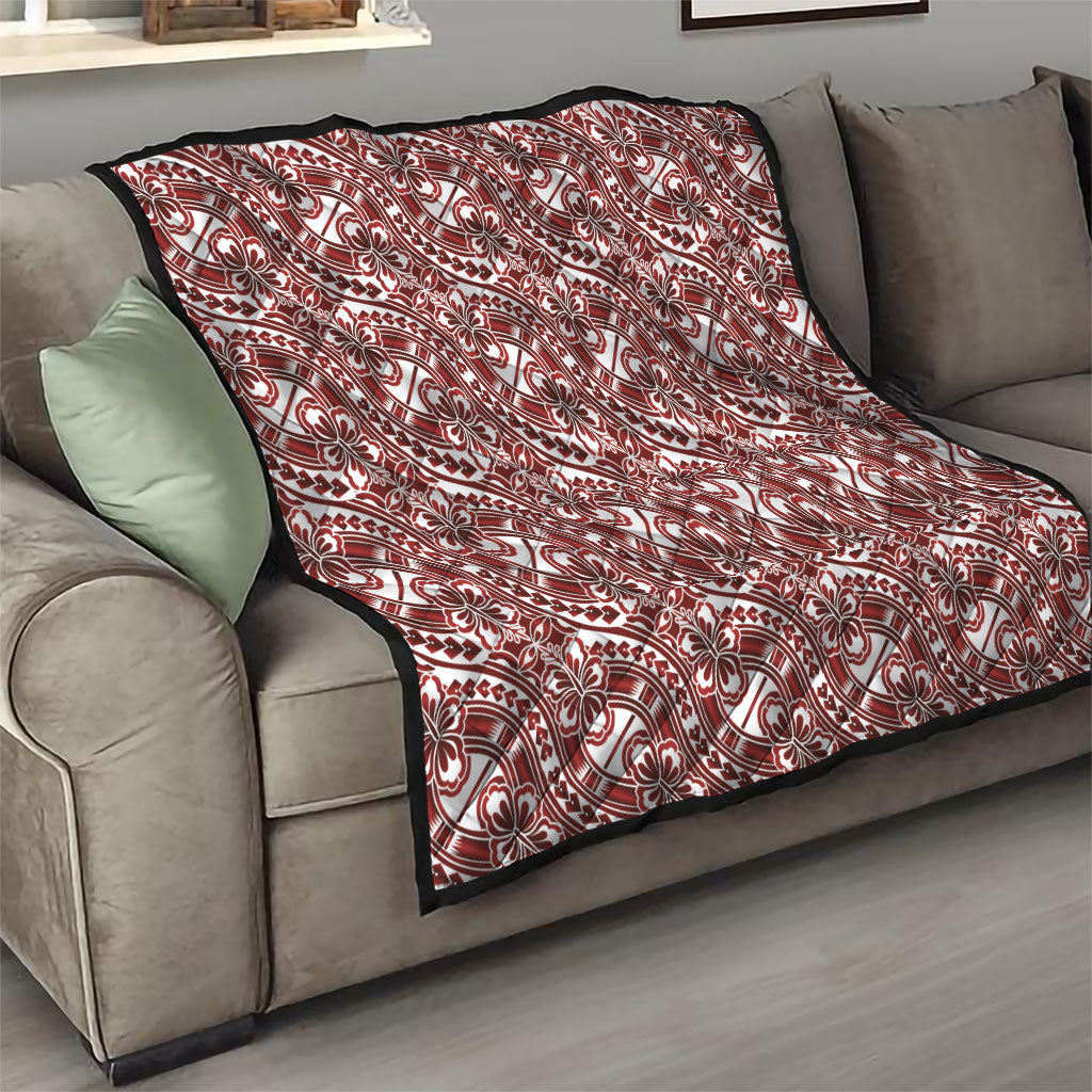 Hibiscus Bloom Island Tribal Waves Quilt Red Polynesian Pattern