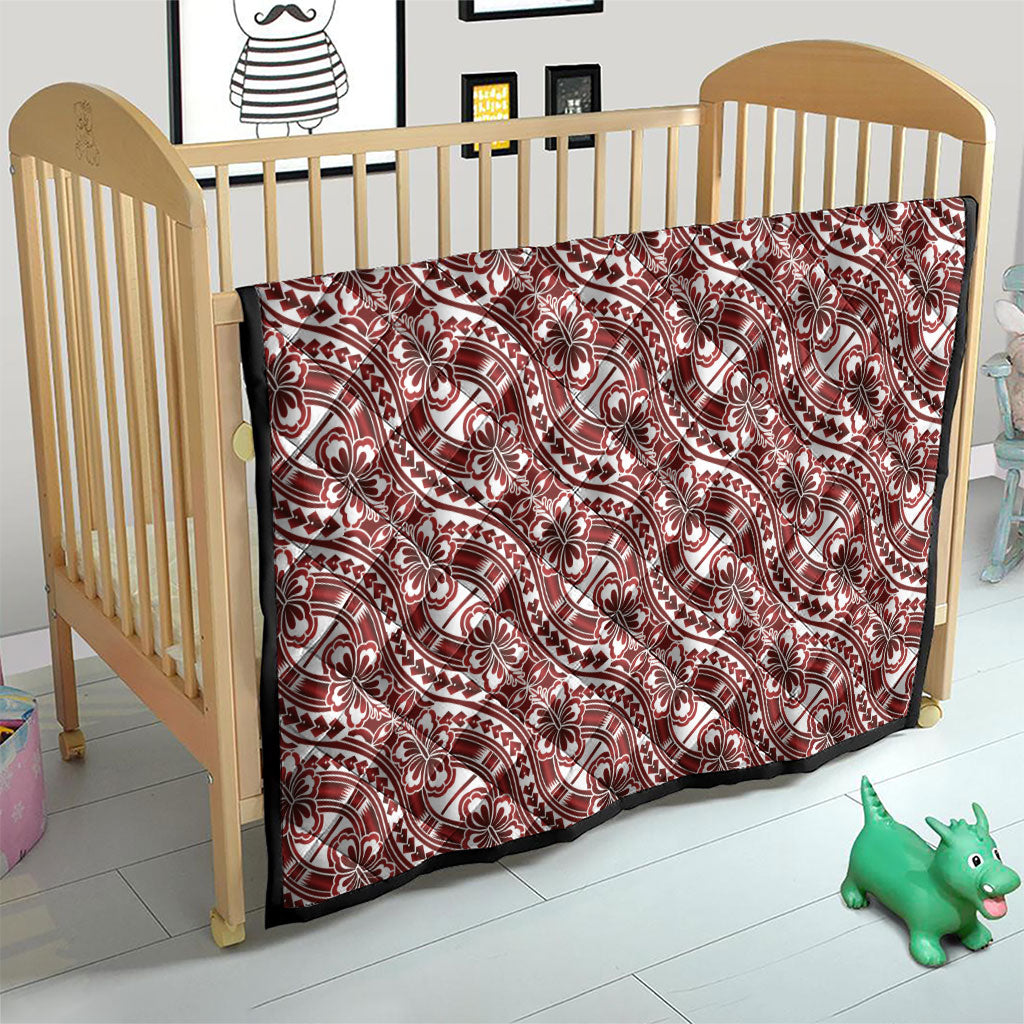 Hibiscus Bloom Island Tribal Waves Quilt Red Polynesian Pattern