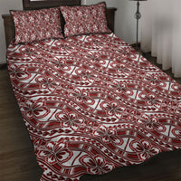 Hibiscus Bloom Island Tribal Waves Quilt Bed Set Red Polynesian Pattern