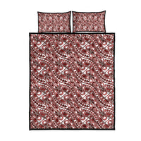 Hibiscus Bloom Island Tribal Waves Quilt Bed Set Red Polynesian Pattern