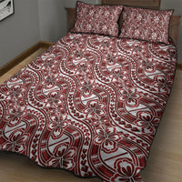 Hibiscus Bloom Island Tribal Waves Quilt Bed Set Red Polynesian Pattern
