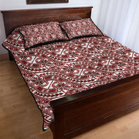 Hibiscus Bloom Island Tribal Waves Quilt Bed Set Red Polynesian Pattern