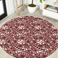Hibiscus Bloom Island Tribal Waves Round Carpet Red Polynesian Pattern
