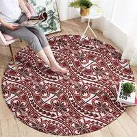 Hibiscus Bloom Island Tribal Waves Round Carpet Red Polynesian Pattern