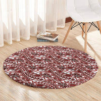 Hibiscus Bloom Island Tribal Waves Round Carpet Red Polynesian Pattern