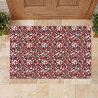 Hibiscus Bloom Island Tribal Waves Rubber Doormat Red Polynesian Pattern