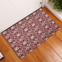Hibiscus Bloom Island Tribal Waves Rubber Doormat Red Polynesian Pattern