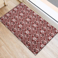 Hibiscus Bloom Island Tribal Waves Rubber Doormat Red Polynesian Pattern