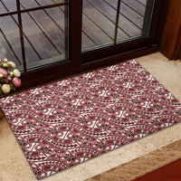 Hibiscus Bloom Island Tribal Waves Rubber Doormat Red Polynesian Pattern