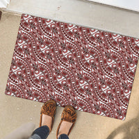 Hibiscus Bloom Island Tribal Waves Rubber Doormat Red Polynesian Pattern