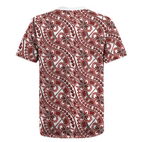 Hibiscus Bloom Island Tribal Waves Rugby Jersey Red Polynesian Pattern LT01 - Polynesian Pride